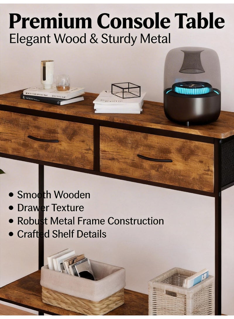 Zanotta 100*30*90cm 2 Tier Console Table Sofa Table Coffee Corner with Storage Shelf and 2 Drawers Entryway Table for Couch Hallway Entrance Living Room - Image 3