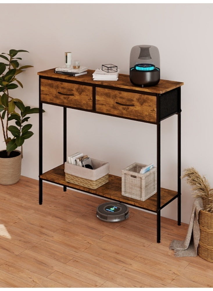 Zanotta 100*30*90cm 2 Tier Console Table Sofa Table Coffee Corner with Storage Shelf and 2 Drawers Entryway Table for Couch Hallway Entrance Living Room - Image 1