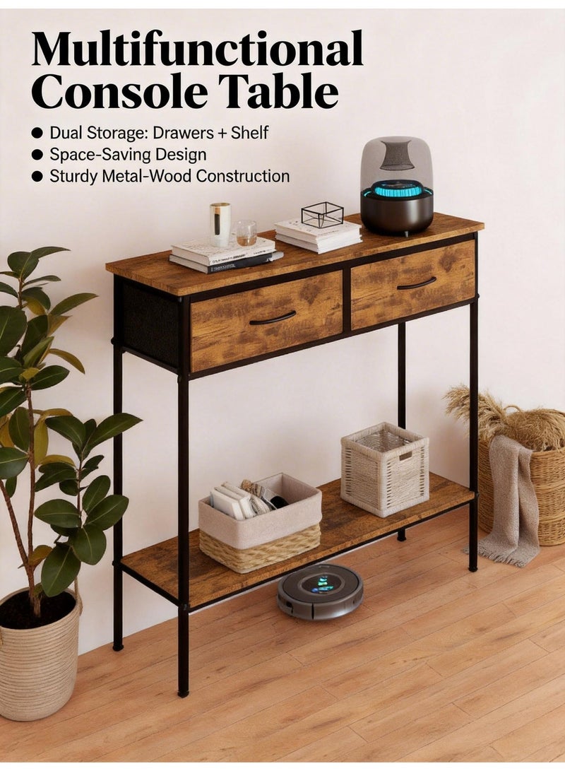 Zanotta 100*30*90cm 2 Tier Console Table Sofa Table Coffee Corner with Storage Shelf and 2 Drawers Entryway Table for Couch Hallway Entrance Living Room - Image 4