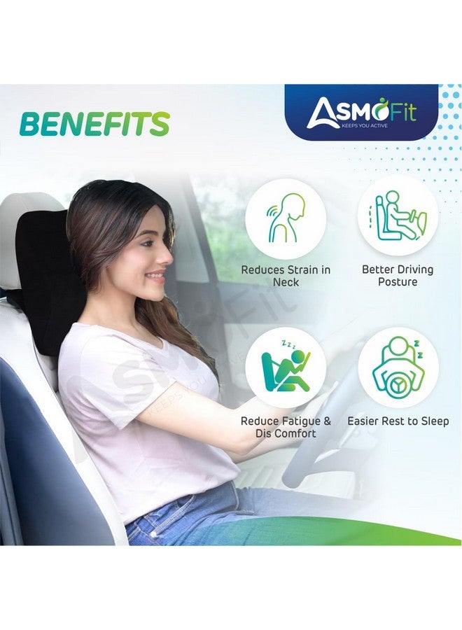 Asmofit Car Seat Neck Rest Pillow Memory Foam Headrest Seat Cushions - Ideal for Neck Pain Relief & Cervical Support | Applicable for All Car Seats (Black) - Image 4