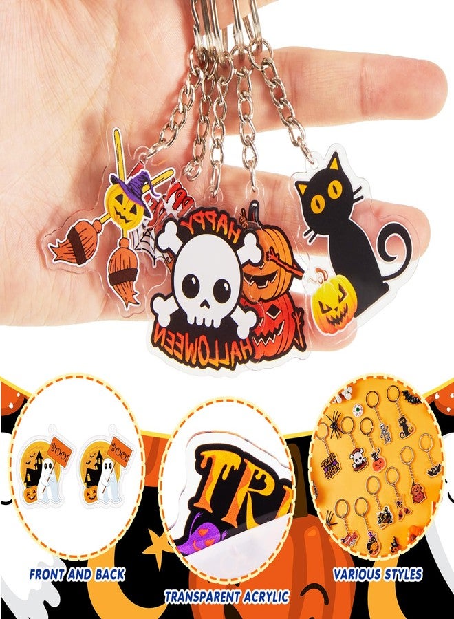 Kigeli 60 Pcs Halloween Keychain Party Favors Horror Keychain Bulk Ghost Bat Cat Pumpkin Skeletons Keychain Halloween Hanging Key Ring Accessories for Kids Adults Halloween Party Gift - Image 4