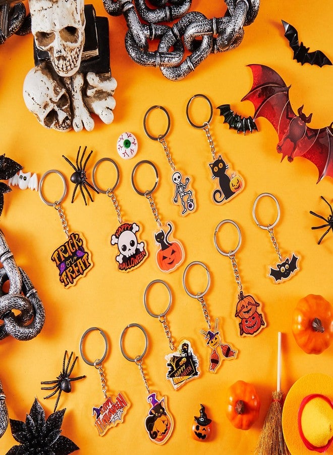 Kigeli 60 Pcs Halloween Keychain Party Favors Horror Keychain Bulk Ghost Bat Cat Pumpkin Skeletons Keychain Halloween Hanging Key Ring Accessories for Kids Adults Halloween Party Gift - Image 5