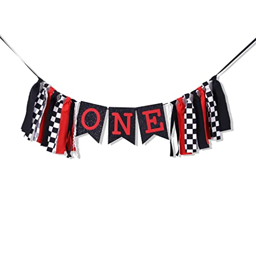 Felix Racing High Chair Banner Racing First1st Birthday Party DecorationsRace Car First1st High Chair BannerCheckered Flag Racing Birthday Decorations - Image 1