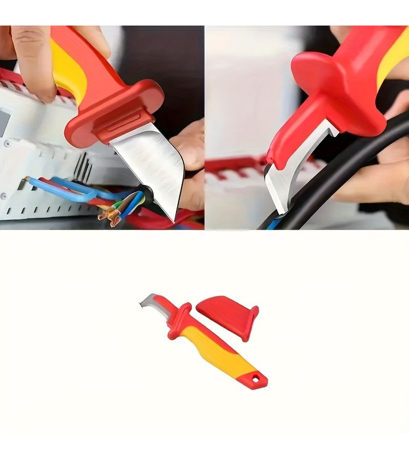 Insulated Electrician Knife Curved Blade Multi Purpose Wire Stripper Cable Cutter Hook Tool - Image 1