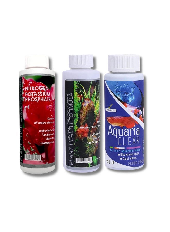 Generic Aquatic Remedies Plant Fertilizer Combo Of 3 - (Aquaria Clear 120Ml + Plant Food + Health Formula 220Ml Each), Aquarium Medicine | Suitable For Fresh & Salt Water With Free Key Ring  - Image 1