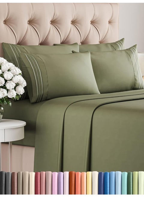 Queen Size Sheet Set - 6 Piece Set - Hotel Luxury Bed Sheets - Extra Soft - Deep Pockets - Easy Fit - Breathable & Cooling Sheets - Wrinkle Free - Green - Sage Green Bed Sheets - Queens Sheets - 6 PC