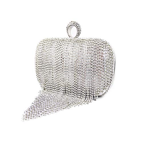 Zebrum Womens Evening Clutch Bag Designer Evening Handbag Hand Bag,Lady Party Wedding Clutch Purse (Rhinestone Tassel-Silver-Big size) - Image 1