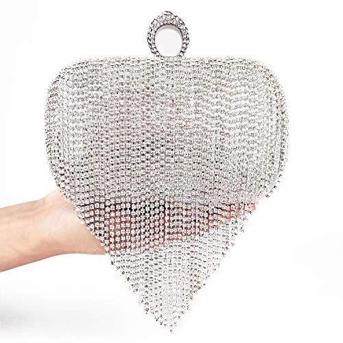 Zebrum Womens Evening Clutch Bag Designer Evening Handbag Hand Bag,Lady Party Wedding Clutch Purse (Rhinestone Tassel-Silver-Big size) - Image 3