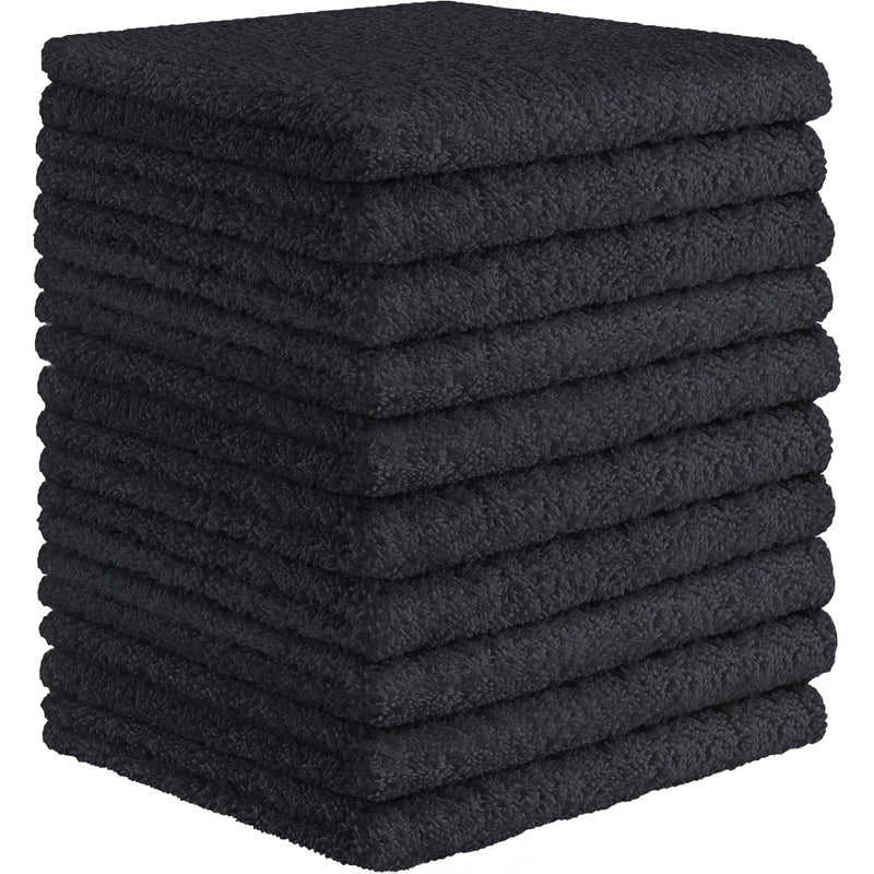 DecorRack 10 Pack 100% Cotton Wash Cloth, Luxurious Soft, 12 x 12 inch Ultra Absorbent, Machine Washable Washcloths, Black (10 Pack)