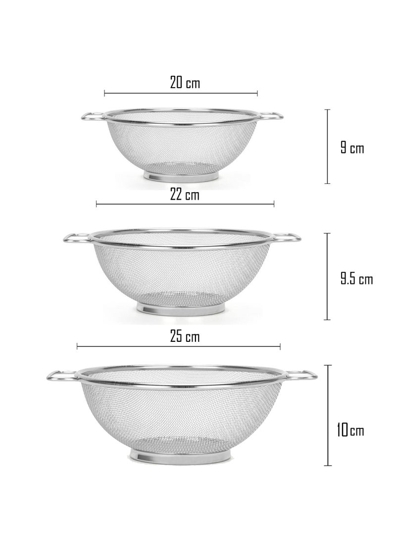 Majestic Stainless Steel Mesh Strainer, Durable, Fine Mesh Colanders with Sturdy Handles for Sifting, Rinsing, Straining, and Steaming  – Ideal for Cooking and Baking