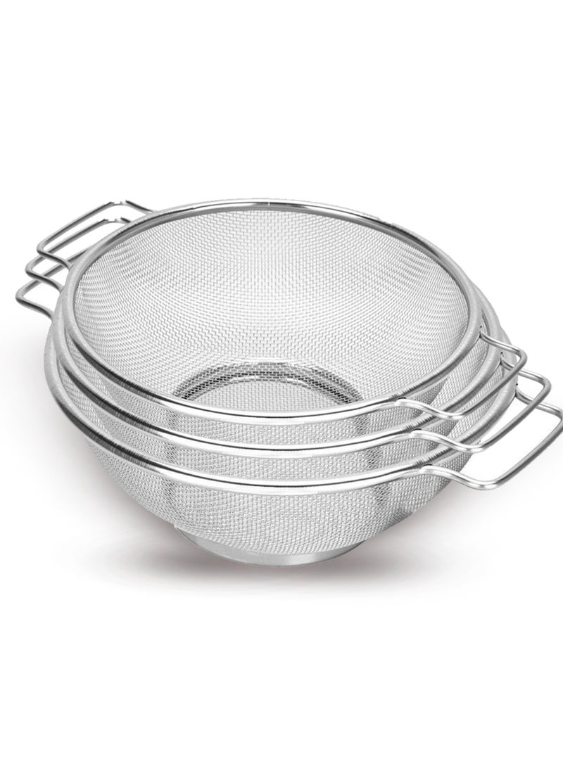 Majestic Stainless Steel Mesh Strainer, Durable, Fine Mesh Colanders with Sturdy Handles for Sifting, Rinsing, Straining, and Steaming  – Ideal for Cooking and Baking