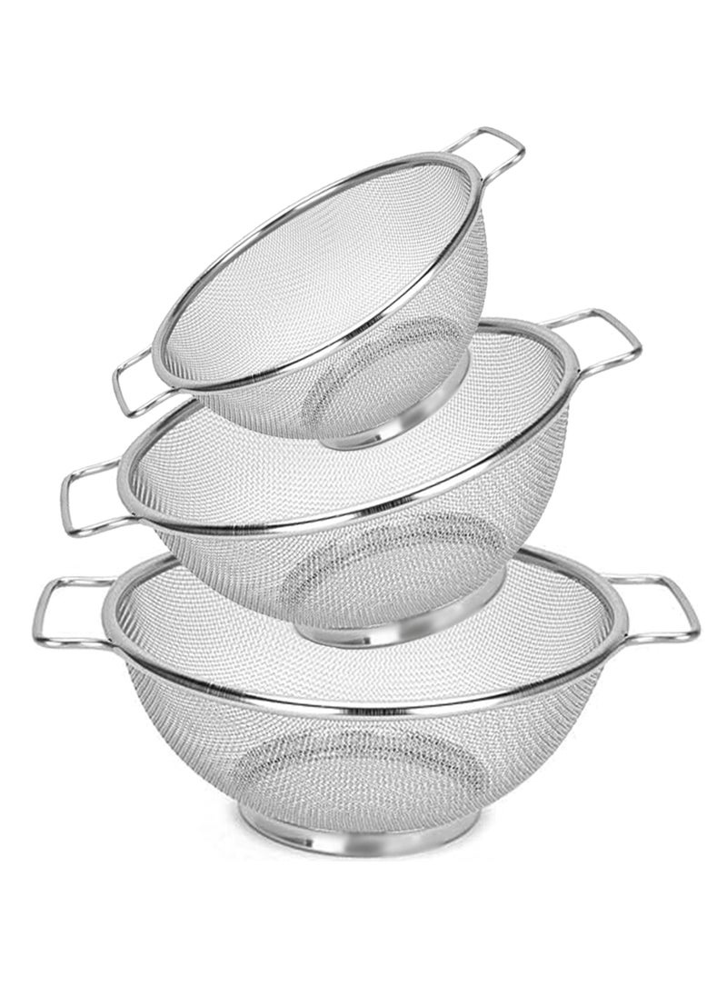 Majestic Stainless Steel Mesh Strainer, Durable, Fine Mesh Colanders with Sturdy Handles for Sifting, Rinsing, Straining, and Steaming  – Ideal for Cooking and Baking