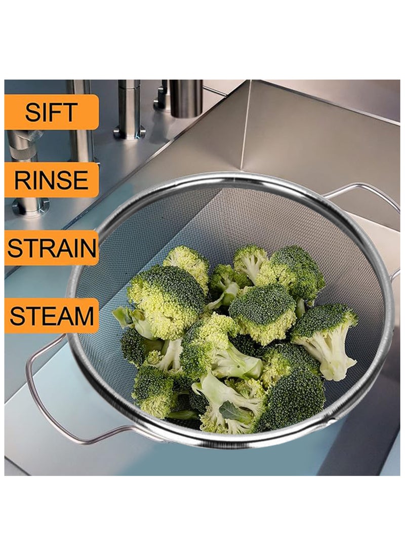 Majestic Stainless Steel Mesh Strainer, Durable, Fine Mesh Colanders with Sturdy Handles for Sifting, Rinsing, Straining, and Steaming  – Ideal for Cooking and Baking