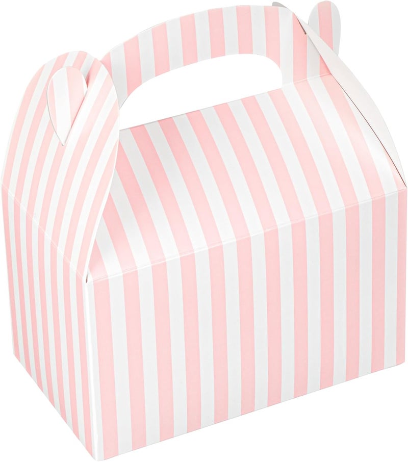 Restaurantware Bio Tek 6 x 35 x 35 Inch Gable Boxes For Party Favors 100 Attractive Gift Boxes  Striped Design With BuiltIn Handle Pink And White Paper Barn Boxes Disposable For Parties - Image 2