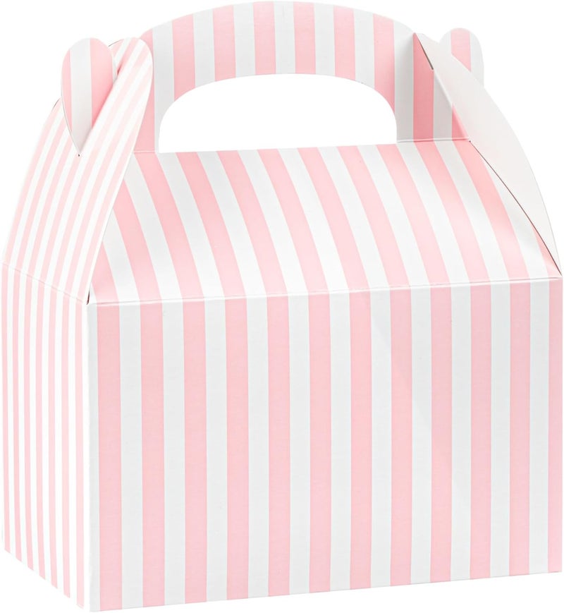 Restaurantware Bio Tek 6 x 35 x 35 Inch Gable Boxes For Party Favors 100 Attractive Gift Boxes  Striped Design With BuiltIn Handle Pink And White Paper Barn Boxes Disposable For Parties - Image 5