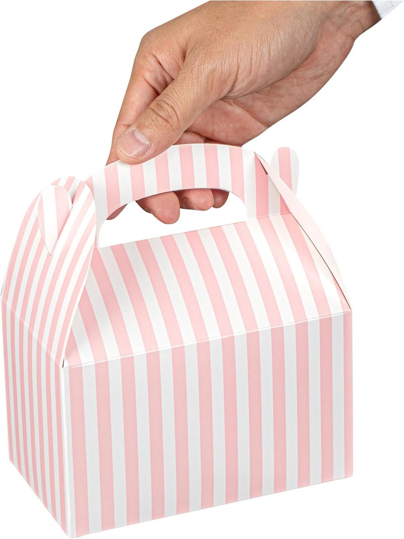Restaurantware Bio Tek 6 x 35 x 35 Inch Gable Boxes For Party Favors 100 Attractive Gift Boxes  Striped Design With BuiltIn Handle Pink And White Paper Barn Boxes Disposable For Parties - Image 4