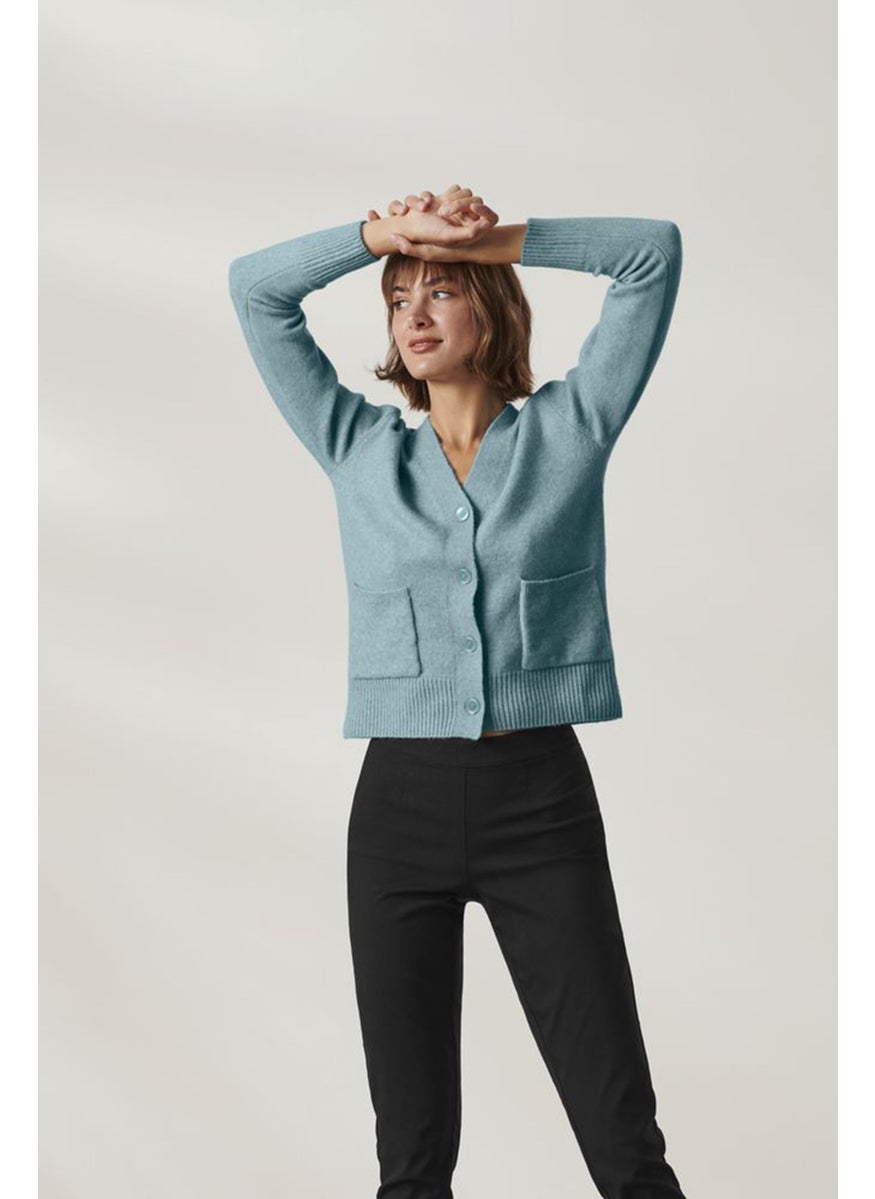 Tchibo - Women V Neck Long Sleeve Textured Cardigan, Blue - Image 1