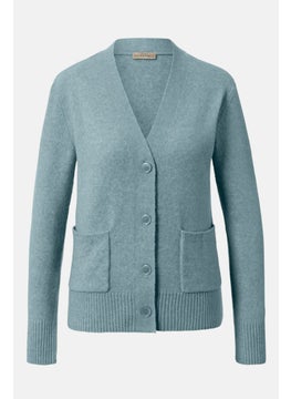 Tchibo Women V Neck Long Sleeve Textured Cardigan, Blue  - Image 2