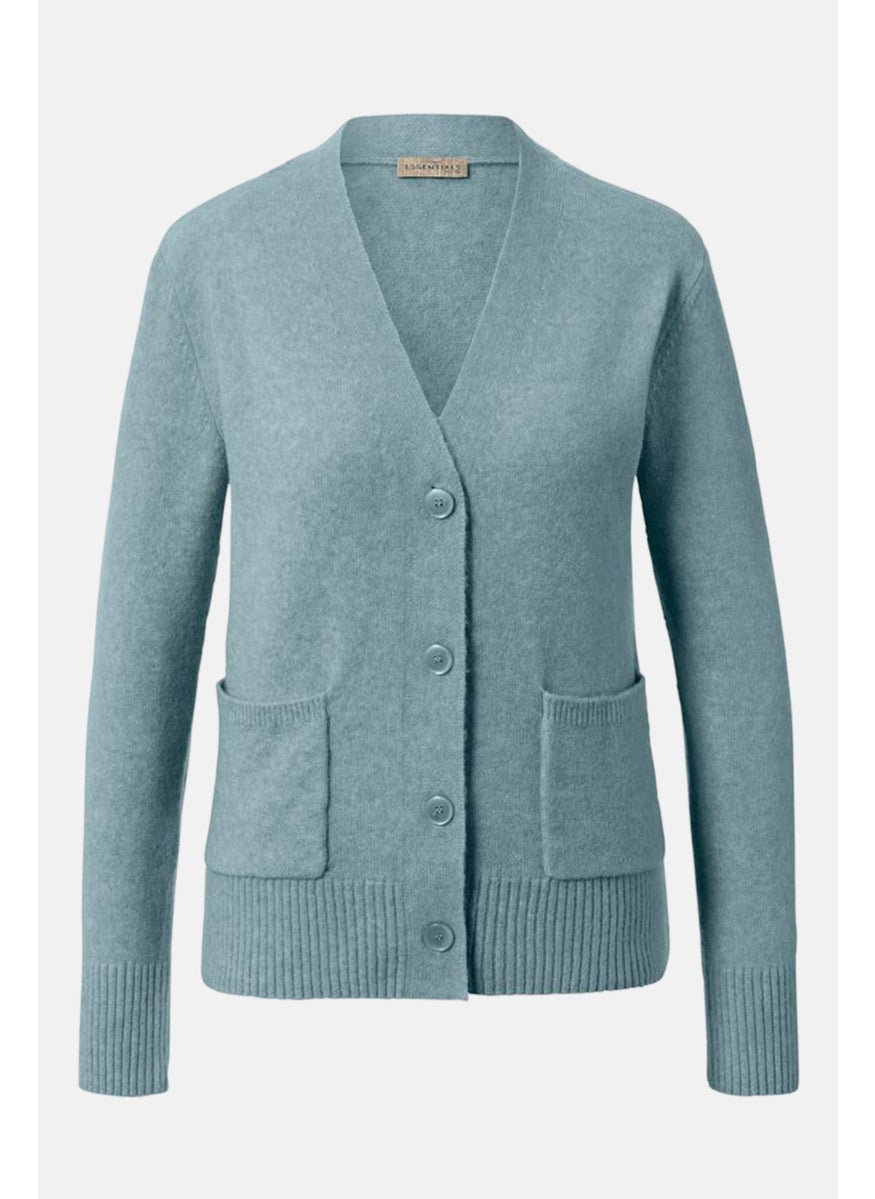 Tchibo - Women V Neck Long Sleeve Textured Cardigan, Blue - Image 1