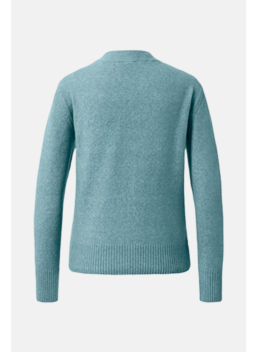 Tchibo - Women V Neck Long Sleeve Textured Cardigan, Blue - Image 1