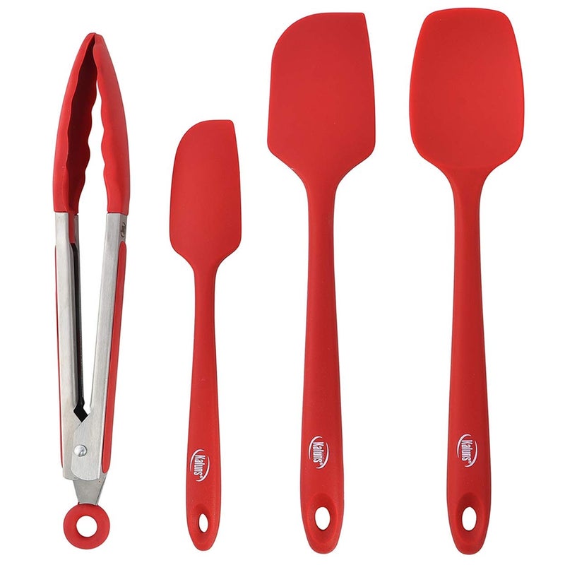 Kaluns Silicone Spatula Set 4 Pcs Rubber Spatulas Silicone Heat Resistant 600F  Spatulas for Nonstick Cookware  Seamless Design with Stainless Steel Core  Dishwasher Safe  Bonus Tongs Included - Image 1