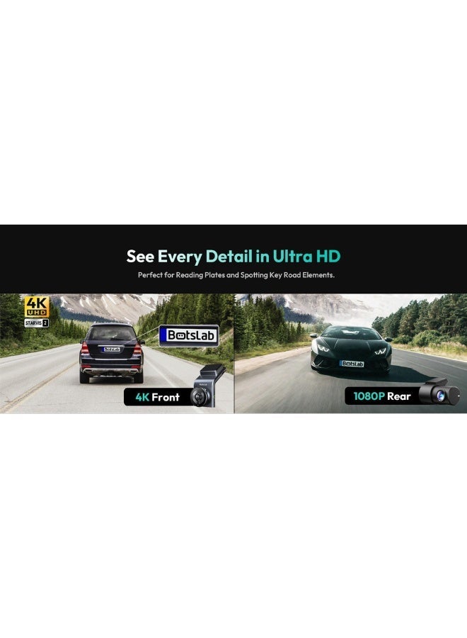 بوتسلاب كاميرا سيارة Botslab G300H Plus بدقة 4K مع كاميرا خلفية 1080P وGPS - Image 5