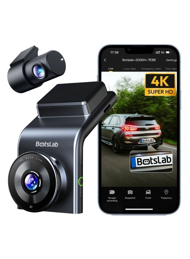 بوتسلاب كاميرا سيارة Botslab G300H Plus بدقة 4K مع كاميرا خلفية 1080P وGPS - Image 3