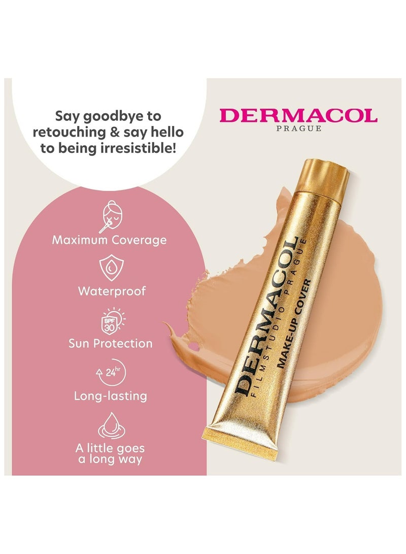 Dermacol Make Up Cover Full Coverage Foundation 30g Shade 218 Long Lasting Waterproof Makeup Cover Cream SPF30 Hypoallergenic & Light Weight Liquid | Tattoo, Acne, Spots, Under eye Skin Cover up - Image 3