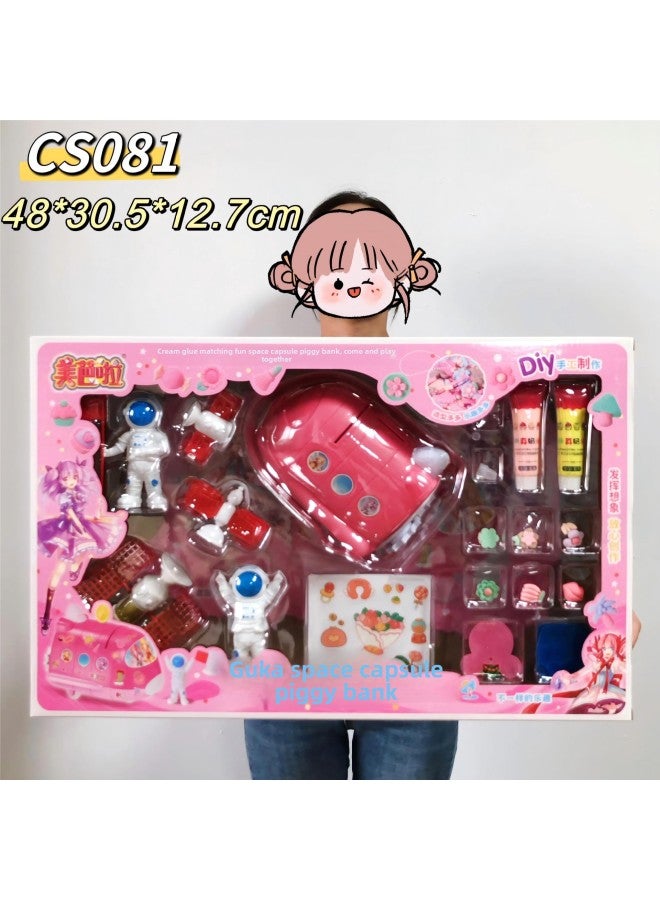 Educational Institution Toy Piggy Bank Storage Backpack Piggy Bank Suit 39 Mode Stall Children Gift Toys-Color:Cream Glue Space Capsule Piggy Bank - Image 1