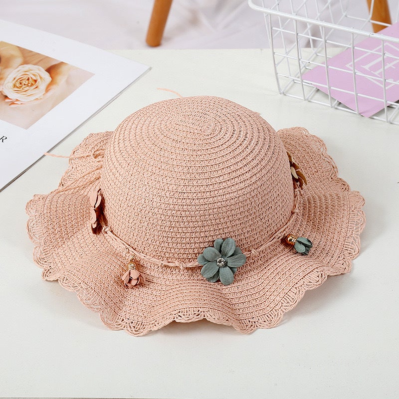 New straw hat 2-10 years old girl spring and summer travel sunscreen hat fresh flower sunshade hat crossbody bagLotus Root Starch Hat Lotus Root Starch Hat 