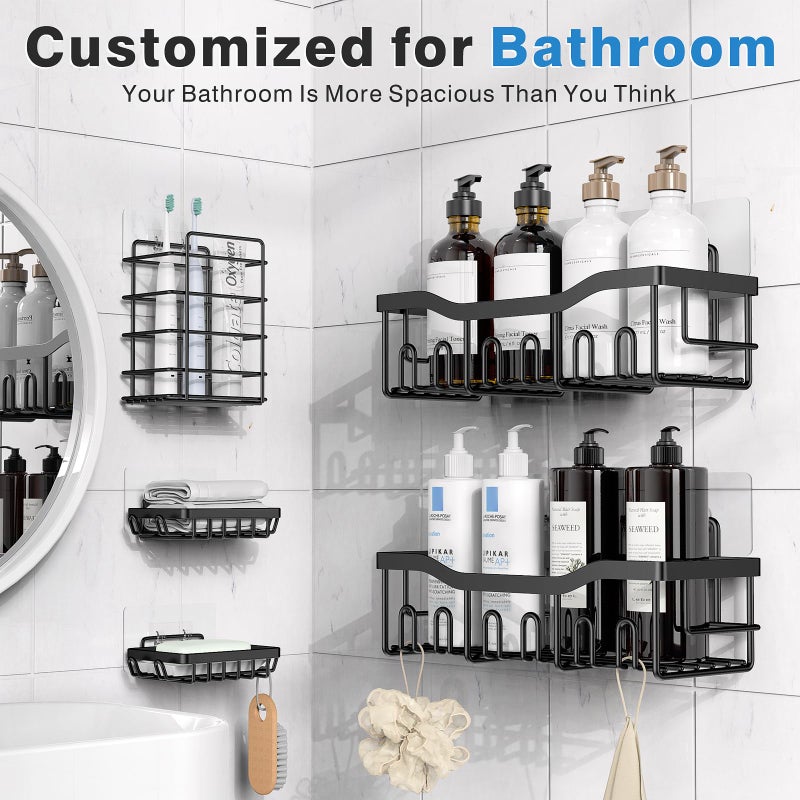 EUDELE Shower Caddy 5 Pack Adhesive Shower Organizer for Bathroom Storage&Home Decor&Kitchen No Drilling Large Capacity Rustproof Stainless Steel Bathroom Organizer Shower Shelves for Inside Shower-Standard - Image 2