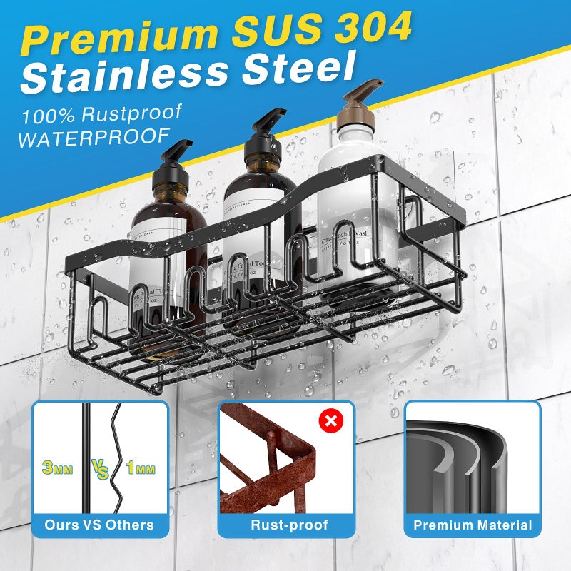EUDELE Shower Caddy 5 Pack Adhesive Shower Organizer for Bathroom Storage&Home Decor&Kitchen No Drilling Large Capacity Rustproof Stainless Steel Bathroom Organizer Shower Shelves for Inside Shower-Standard - Image 5