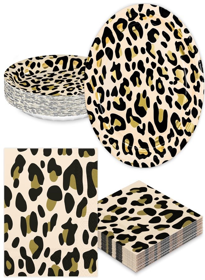 DYLIVeS Leopard Print Birthday Party Tableware for 24, Disposable 9 inch Paper Plates and 3 Ply Luncheon Napkins for Jungle Safari Cheetah Print Leopard Birthday Party Decorations - Image 1