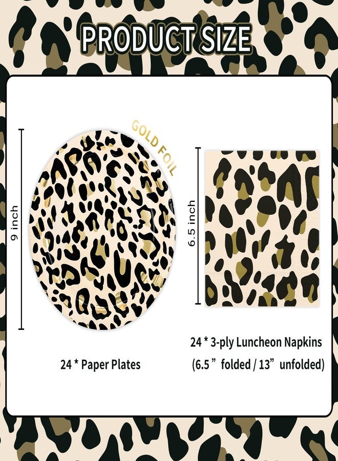 DYLIVeS Leopard Print Birthday Party Tableware for 24, Disposable 9 inch Paper Plates and 3 Ply Luncheon Napkins for Jungle Safari Cheetah Print Leopard Birthday Party Decorations - Image 2