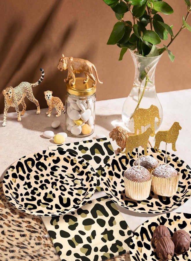 DYLIVeS Leopard Print Birthday Party Tableware for 24, Disposable 9 inch Paper Plates and 3 Ply Luncheon Napkins for Jungle Safari Cheetah Print Leopard Birthday Party Decorations - Image 3