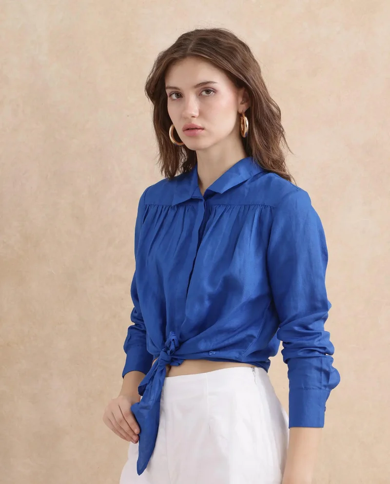 Rareism Women's Crop Top With Knot Detail
