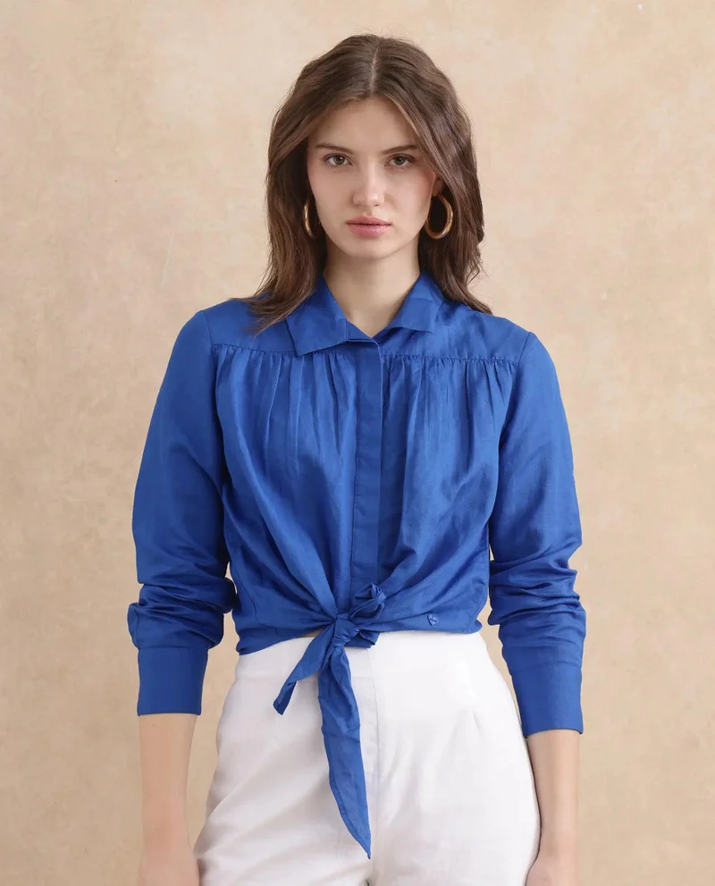 Rareism Women's Crop Top With Knot Detail