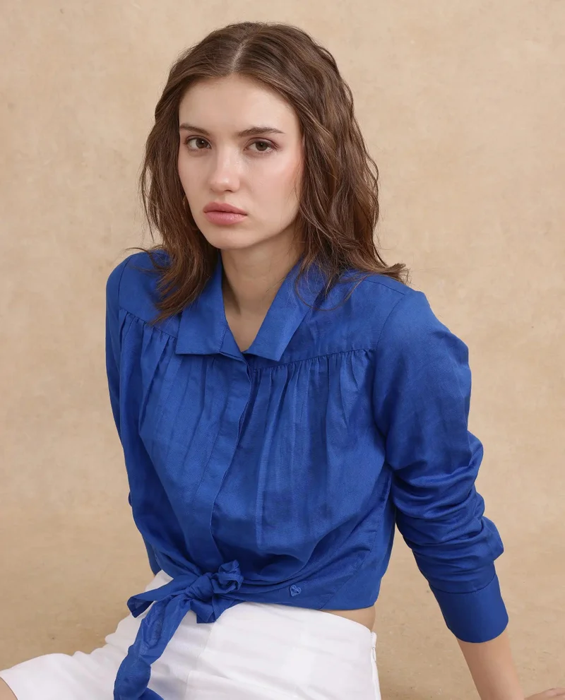 Rareism Women's Crop Top With Knot Detail