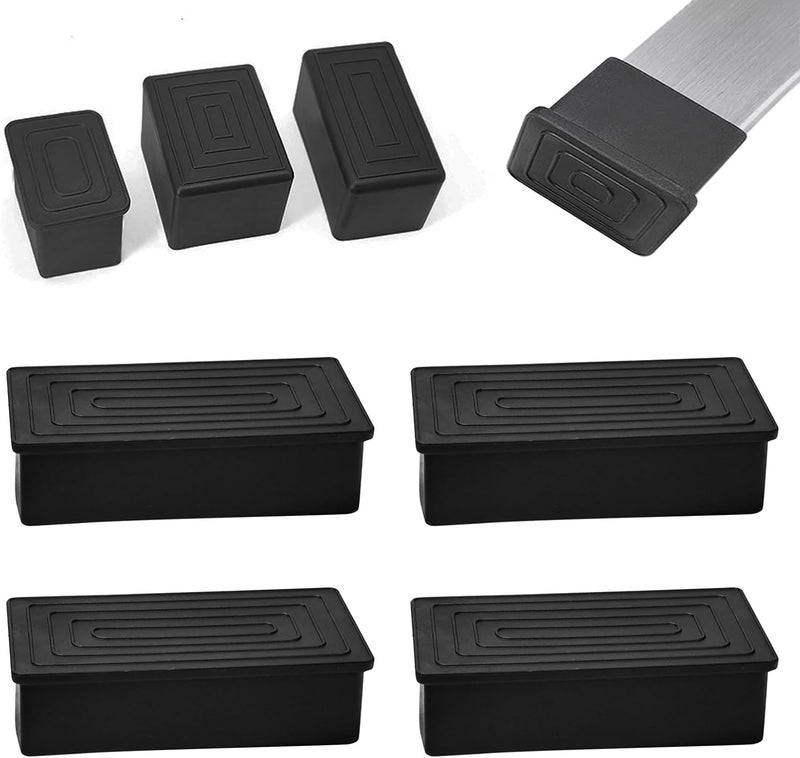 BOPOREAE 4 Pcs 2" x 4" Rectangular Rubber Chair Leg Caps, PVC Table Leg Covers, Flexible & Anti-Slip Furniture Leg End Caps, Chair Leg Floor Protectors for Bar Stool Leg Patio Indoor, Black - Image 1