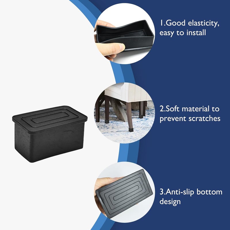 BOPOREAE 4 Pcs 2" x 4" Rectangular Rubber Chair Leg Caps, PVC Table Leg Covers, Flexible & Anti-Slip Furniture Leg End Caps, Chair Leg Floor Protectors for Bar Stool Leg Patio Indoor, Black - Image 4