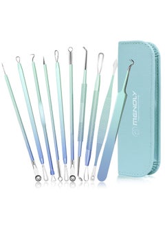 Pimple Popper Tool Kit, MENOLY 10Pcs Blackhead Remover Extractor Tools, Acne Kit for Blackhead,Blemish,Zit Removing, Whitehead Popping and Comedone Extractor Tool with Leather Bag