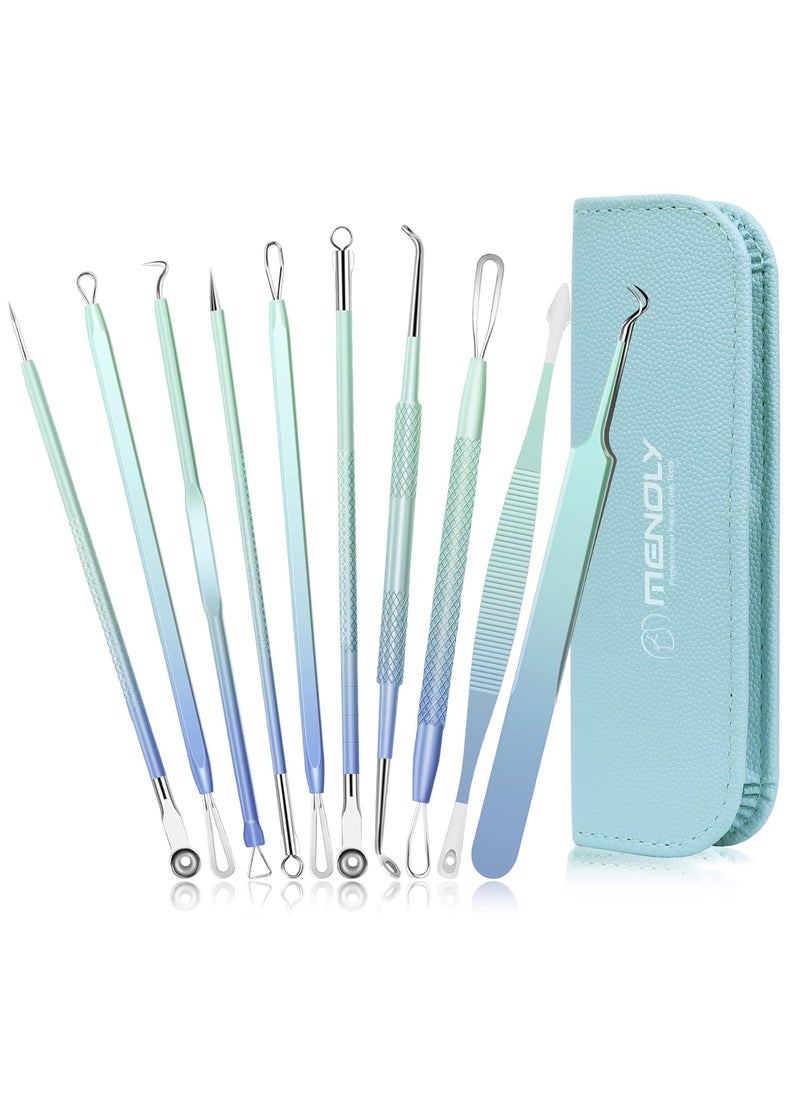 MENOLY - Pimple Popper Tool Kit, MENOLY 10Pcs Blackhead Remover Extractor Tools, Acne Kit for Blackhead,Blemish,Zit Removing, Whitehead Popping and Comedone Extractor Tool with Leather Bag - Image 1