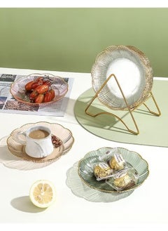 Beauenty 8 Pack Clear PET Plastic Plates Dessert Plates Snack Dishes With Rack 15.5*15.5*2.5cm Clear For Home Kitchen Office  - Image 2