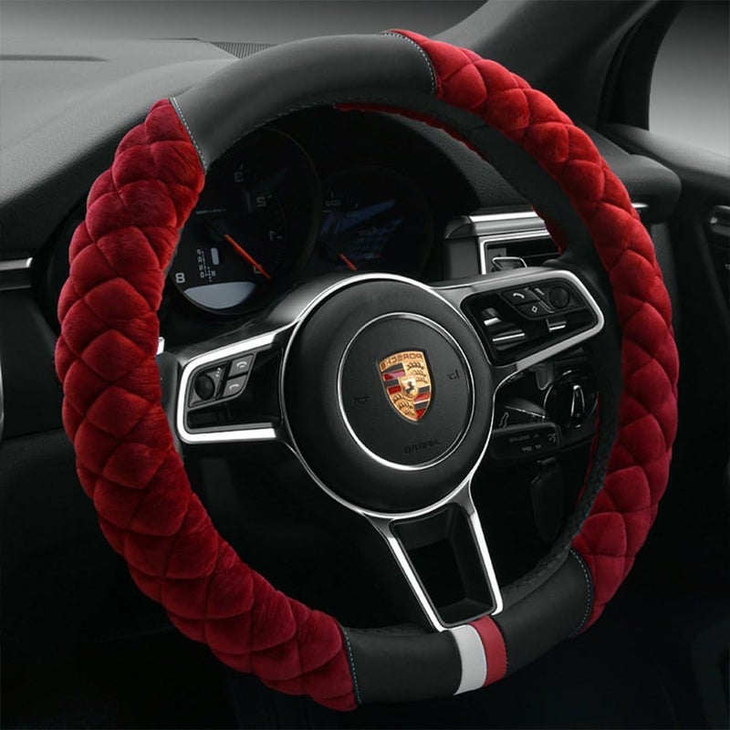 Cxtiy Plush Steering Wheel Cover for Women, Fluffy Soft Warm Winter Steering Wheel Grip for Car Interior Accessories (A-Burgundy) - Image 1