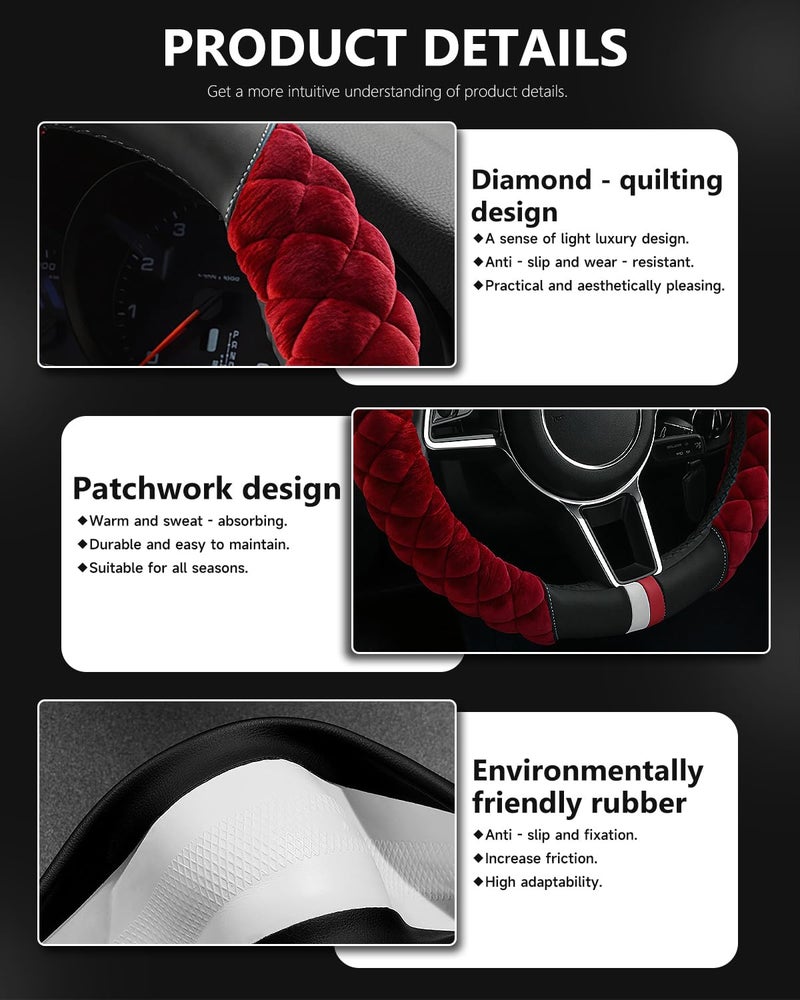 Cxtiy Plush Steering Wheel Cover for Women, Fluffy Soft Warm Winter Steering Wheel Grip for Car Interior Accessories (A-Burgundy) - Image 5