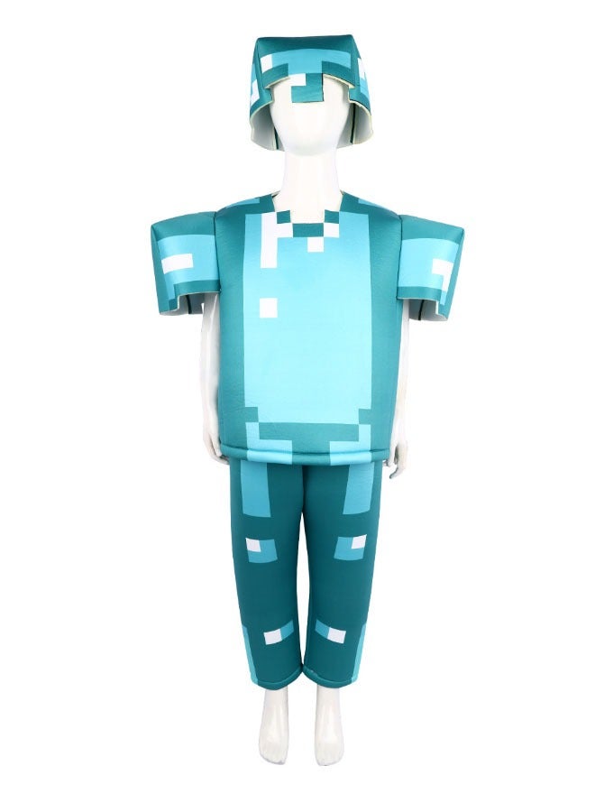 Minecraft Diamond Armor Kids Coscostume Stage Game Show Costumes Mask + Top + Pants Three-Piece Set A gift for Minecraft fans - Image 1