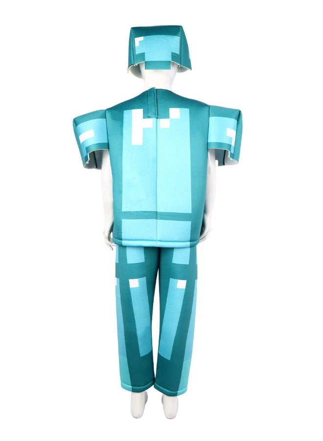 Minecraft Diamond Armor Kids Coscostume Stage Game Show Costumes Mask + Top + Pants Three-Piece Set A gift for Minecraft fans - Image 2