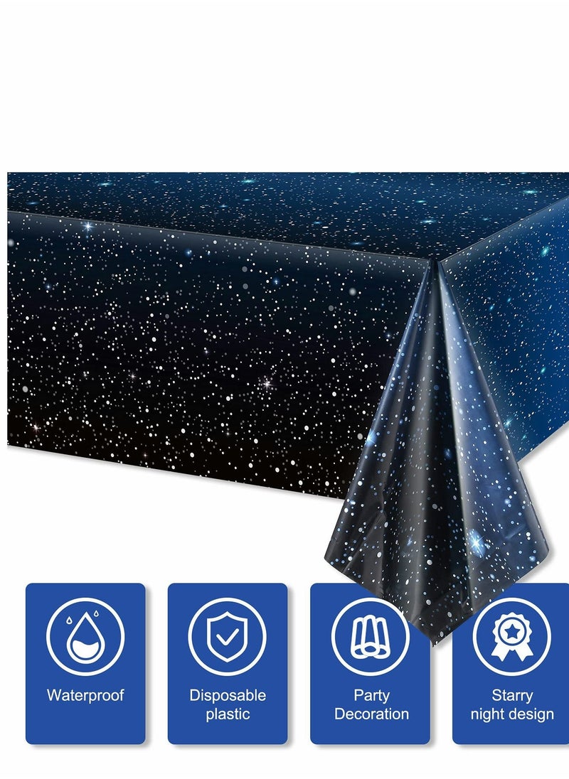 Y&D - Space Tablecloth Starry Night Decorations Plastic Galaxy Table Cover Stars Theme Party Supplies for Birthday Home Decorations, 54 x 108 Inch, 2 Pieces - Image 1