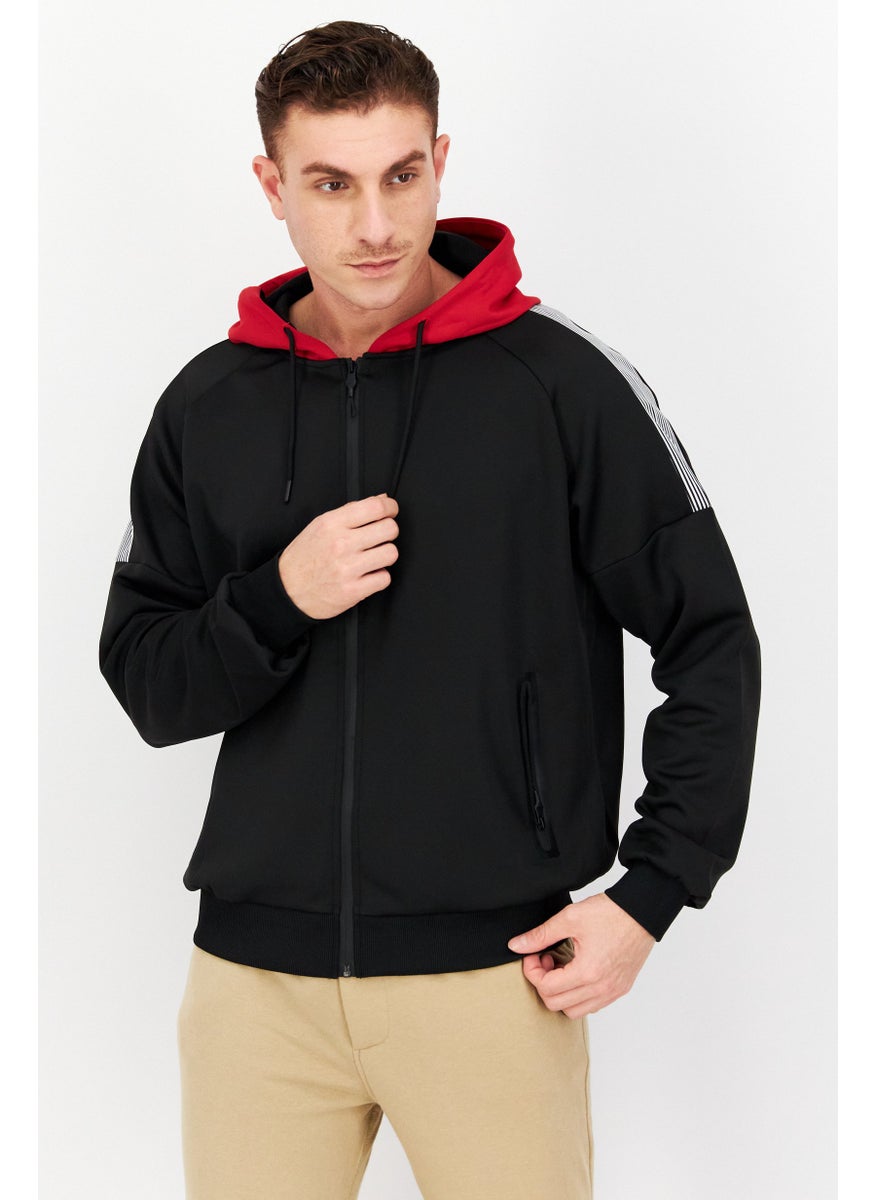 Cultura New York Men Hooded Full Zipper Textured Jackets, Black Combo  - Image 1