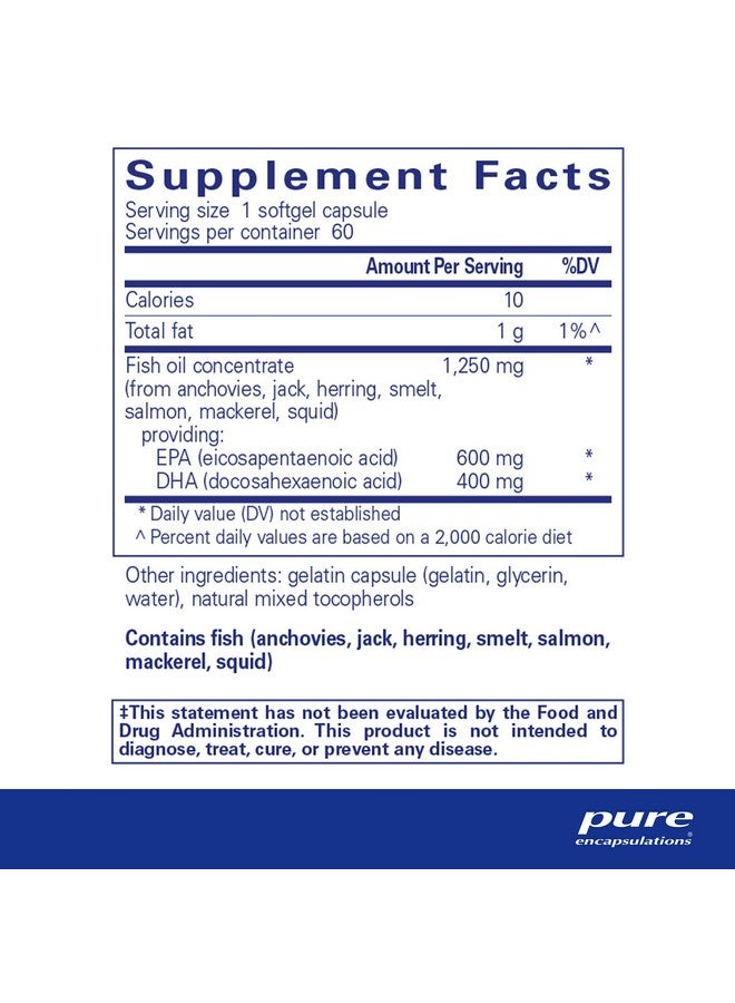 Pure Encapsulations ONE Omega - مكمل غذائي بزيت السمك لصحة القلب والمفاصل والبشرة والعينين والإدراك* - مركز زيت السمك مع حمض إيكوسابنتينويك وحمض دوكوساهيكسانويك - 60 كبسولة هلامية لينة - Image 2